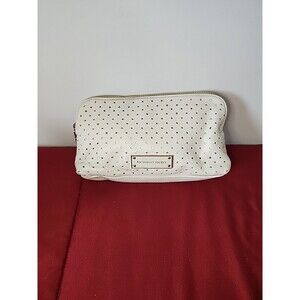 Victoria’s Secret White Gold Perforated Cosmetic Makeup Bag Pouch Zip
